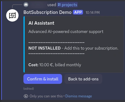 Add-on details screen showing the Confirm & install button