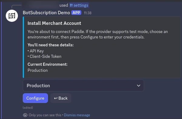 Secure credential form for entering Paddle API Key and Client-side token to enable global payments