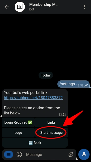 Accessing Web Portal settings in BotSubscription bot.